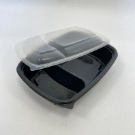 Контейнер одноразовый ЛАНЧ К-230-50-2 2-х секц. ЧЁРНЫЙ 950(650/300)мл + КРЫШКА 50шт 230х170х50+22мм в Перми оптом и в розницу