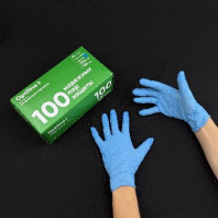 Перчатки НИТРИЛовые ГОЛУБЫЕ OptiLine "M" УП=200шт(!!!) неопудренные  в Перми оптом и в розницу