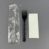 Набор по 1шт: вилка ЛЮКС чёрная + салфетка (50 наборов)