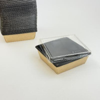 Салатник чёрный + КРЫШКА OneClick Bottom- 550 50шт 110х110/130х130