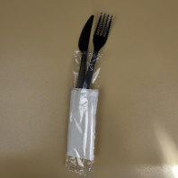 Набор по 1шт: вилка + нож (ЧЁРНЫЕ ПРЕМИУМ) + салфетка (50 наборов) 