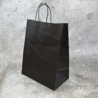 Пакет бумажный прямоугольное дно с КРУЧЁННОЙ ручкой ЧЁРНЫЙ 350х260х150 25шт пл.70гр 