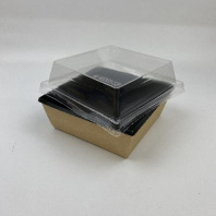 Салатник чёрный + крышка ВЫСОКАЯ H=40мм OneClick Bottom-1250 50шт 145х145/165х165