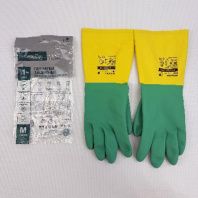 Перчатки латексные с НЕОПРЕНОМ "M" 1пара/108гр зелёный+жёлтый СУПЕРПРОЧНЫЕ 