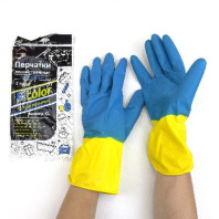 Перчатки латексные БИКОЛОР "XL" 1пара СИНЕ-ЖЁЛТЫЕ 